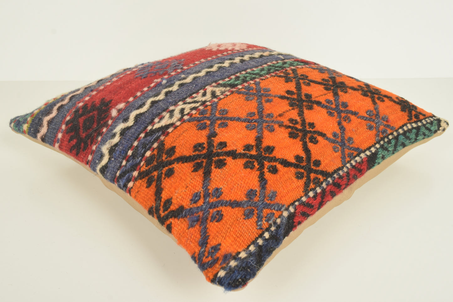 Turkish Kilim Pillow Cover 16x16 " 40x40 cm. D03305