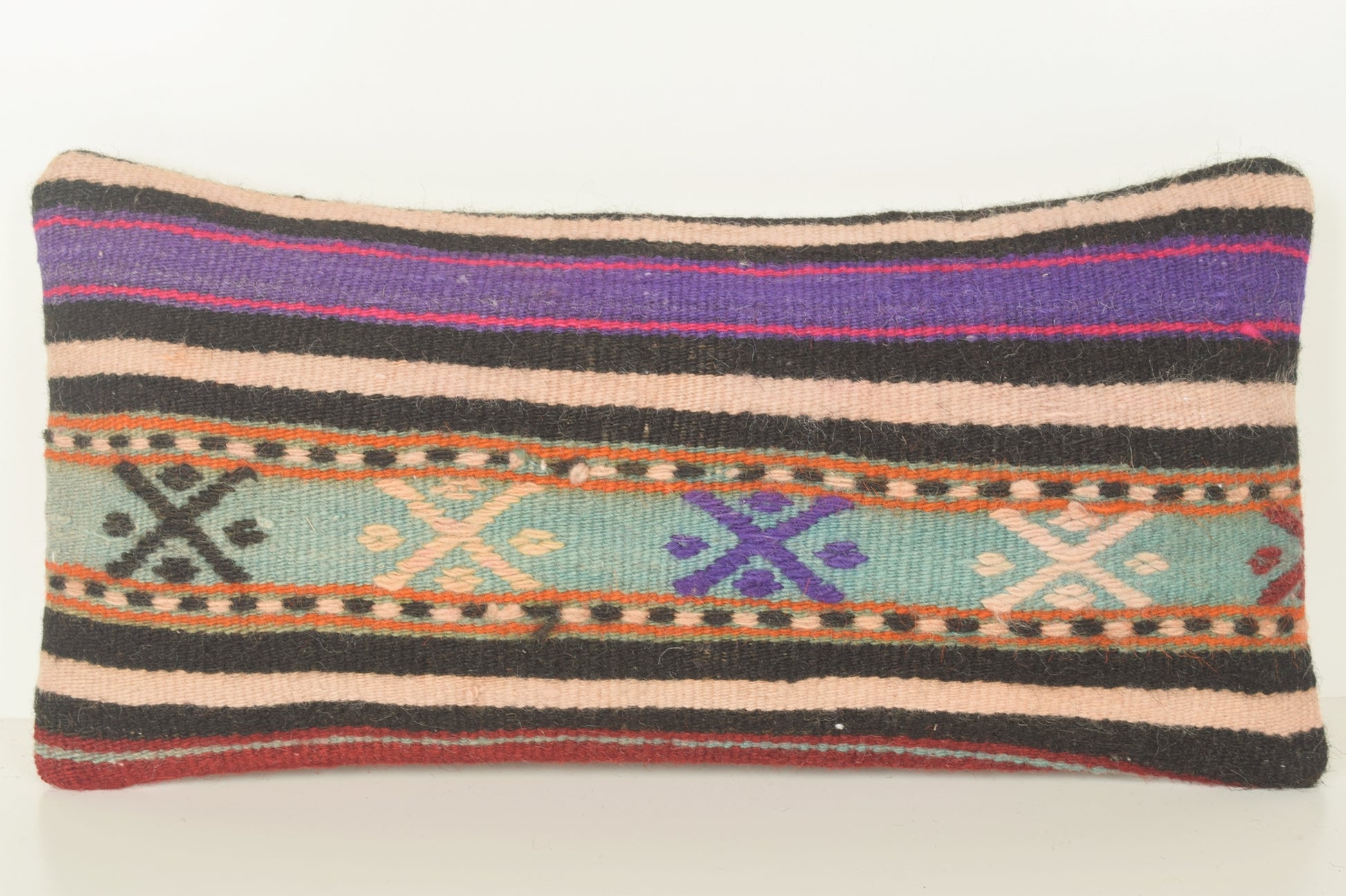 Turkish Lumbar Kilim Pillow Cover 10x20 " 25x50 cm. G00810