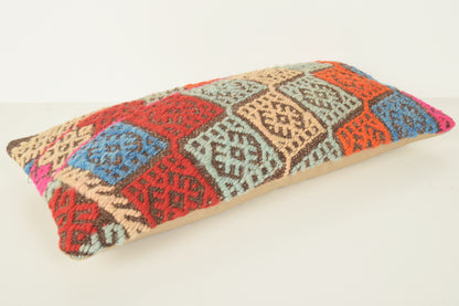 Turkish Lumbar Kilim Pillow Cover 10x20 " 25x50 cm. G00811