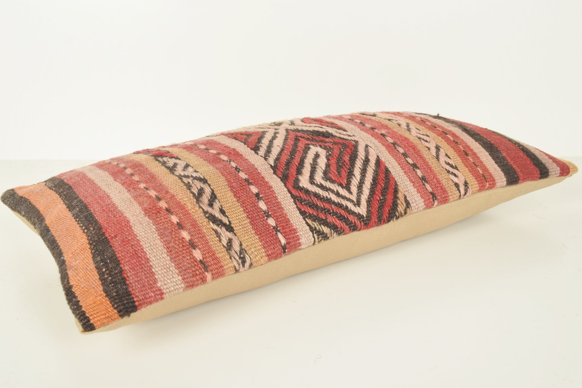 Turkish Lumbar Kilim Pillow Cover 10x20 " 25x50 cm. G00813