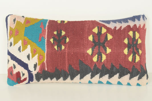 Turkish Lumbar Kilim Pillow Cover 10x20 " 25x50 cm. G00718