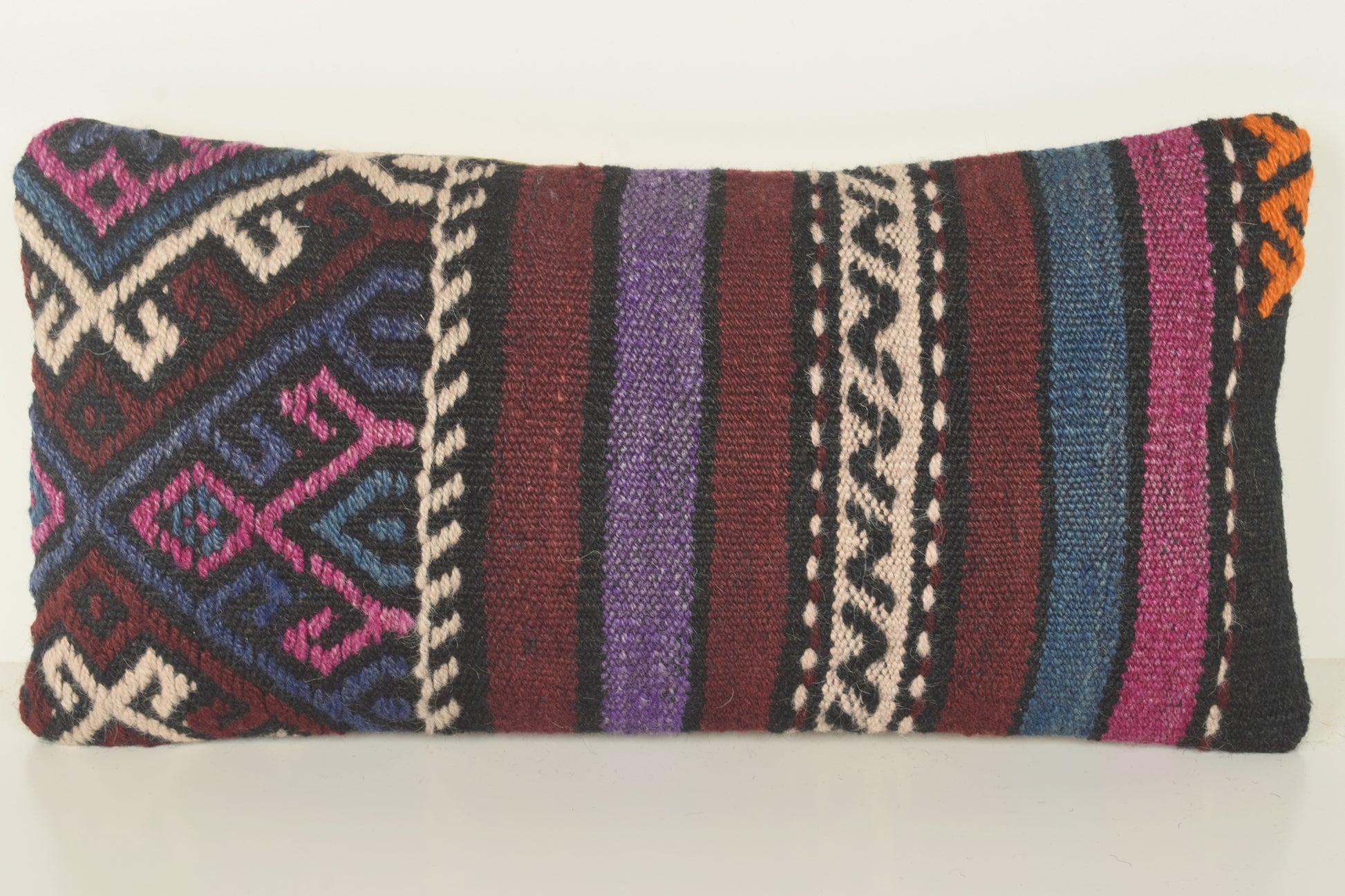 Turkish Lumbar Kilim Pillow Cover 10x20 " 25x50 cm. G00823