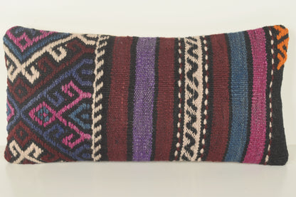 Turkish Lumbar Kilim Pillow Cover 10x20 " 25x50 cm. G00823