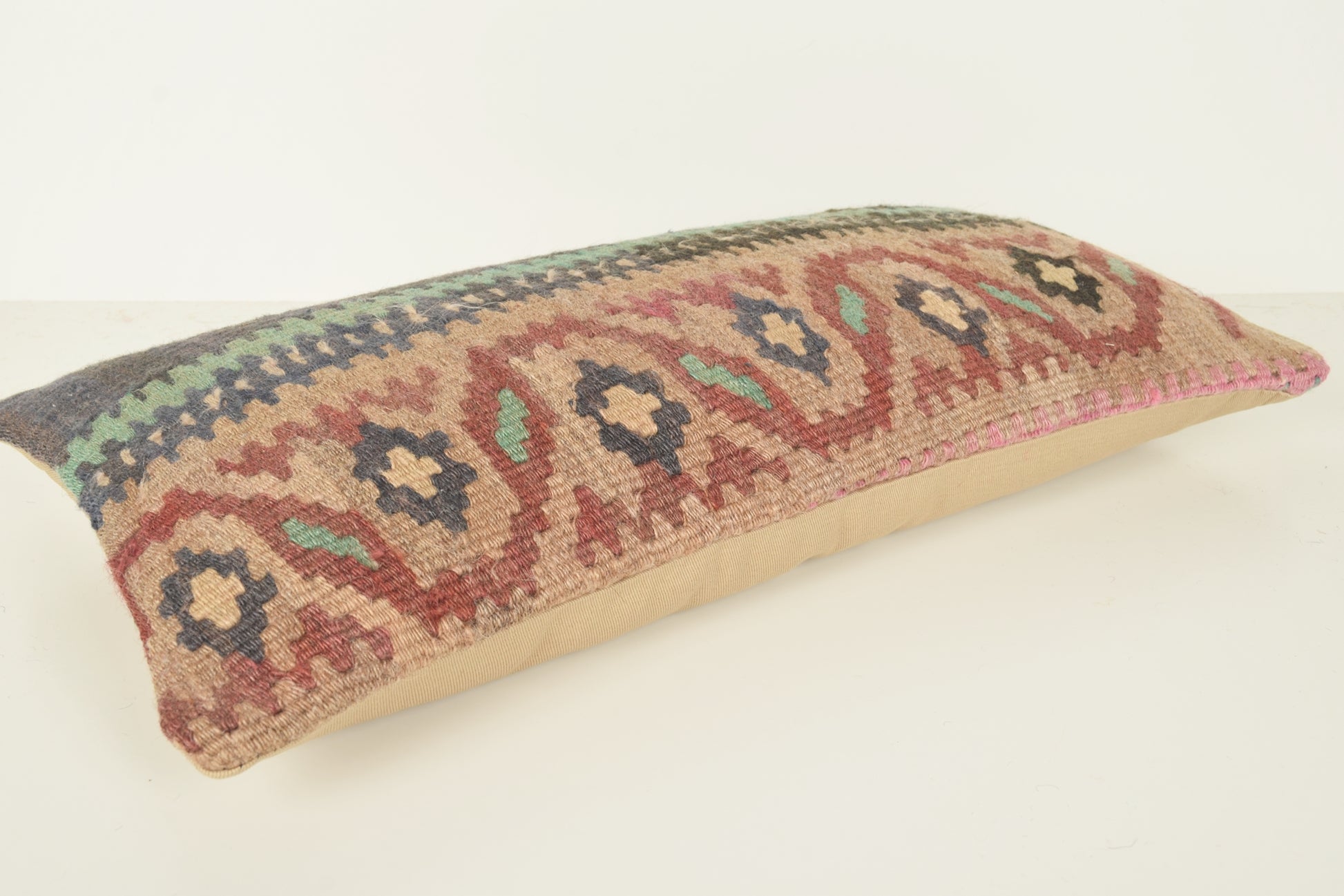 Turkish Lumbar Kilim Pillow Cover 10x20 " 25x50 cm. G00825