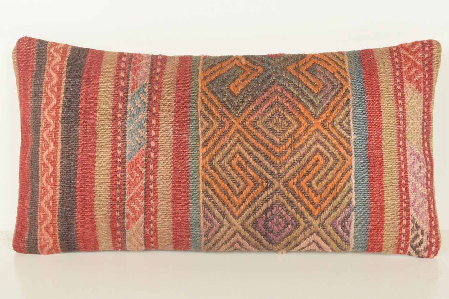 Turkish Lumbar Kilim Pillow Cover 10x20 " 25x50 cm. G00827