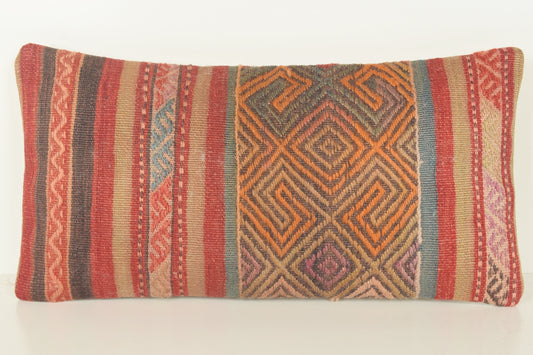 Turkish Lumbar Kilim Pillow Cover 10x20 " 25x50 cm. G00827