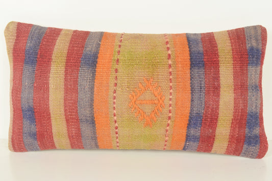 Turkish Lumbar Kilim Pillow Cover 10x20 " 25x50 cm. G00828