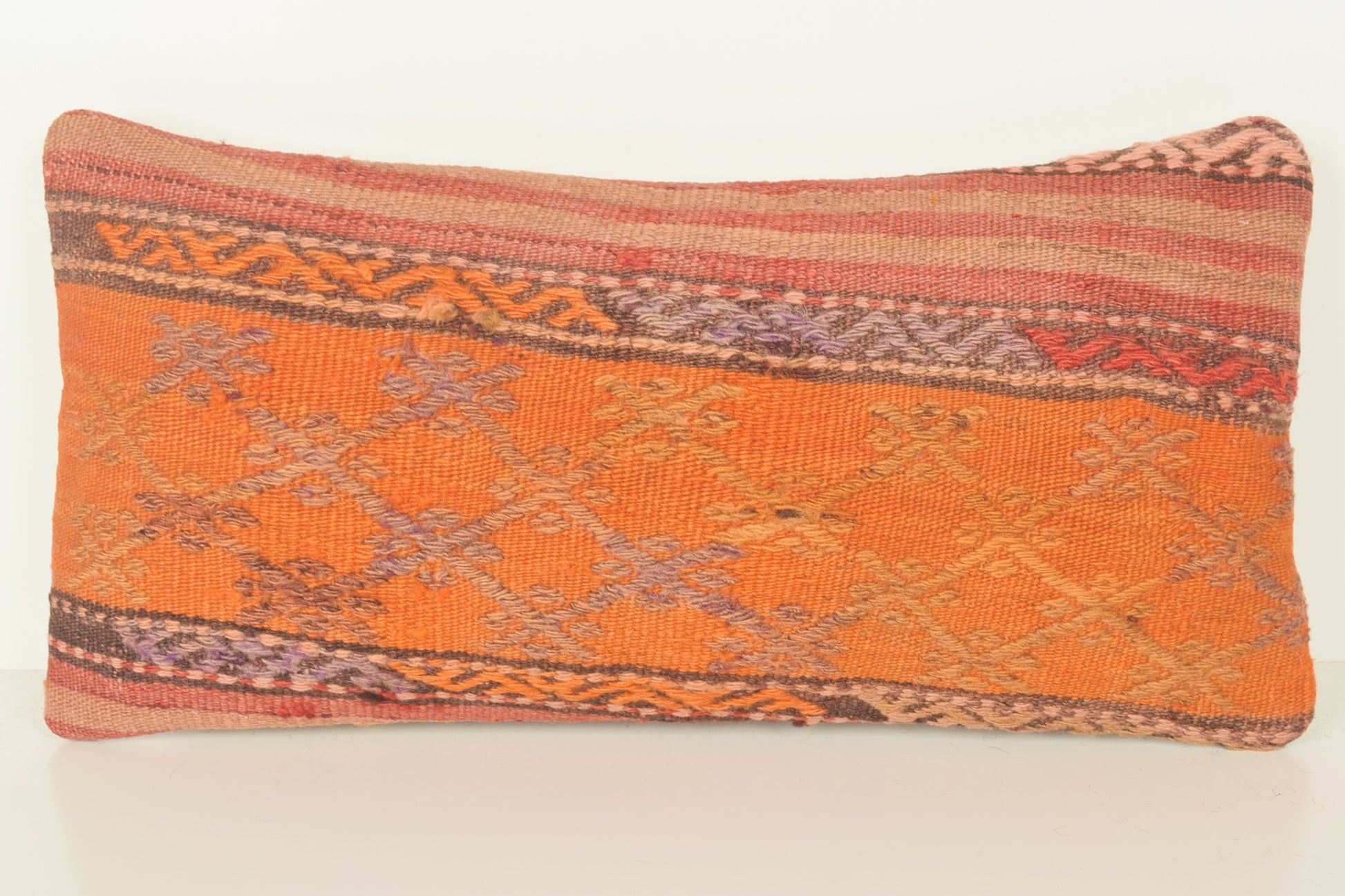 Turkish Lumbar Kilim Pillow Cover 10x20 " 25x50 cm. G00830