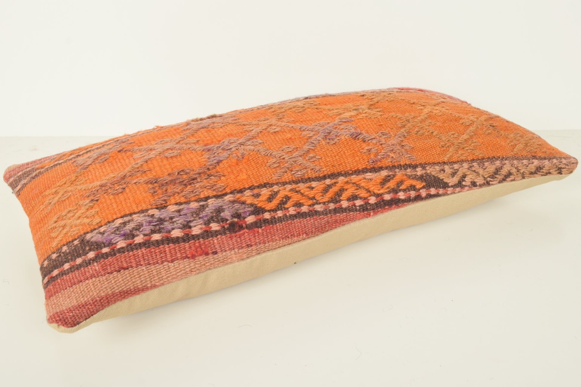 Turkish Lumbar Kilim Pillow Cover 10x20 " 25x50 cm. G00830