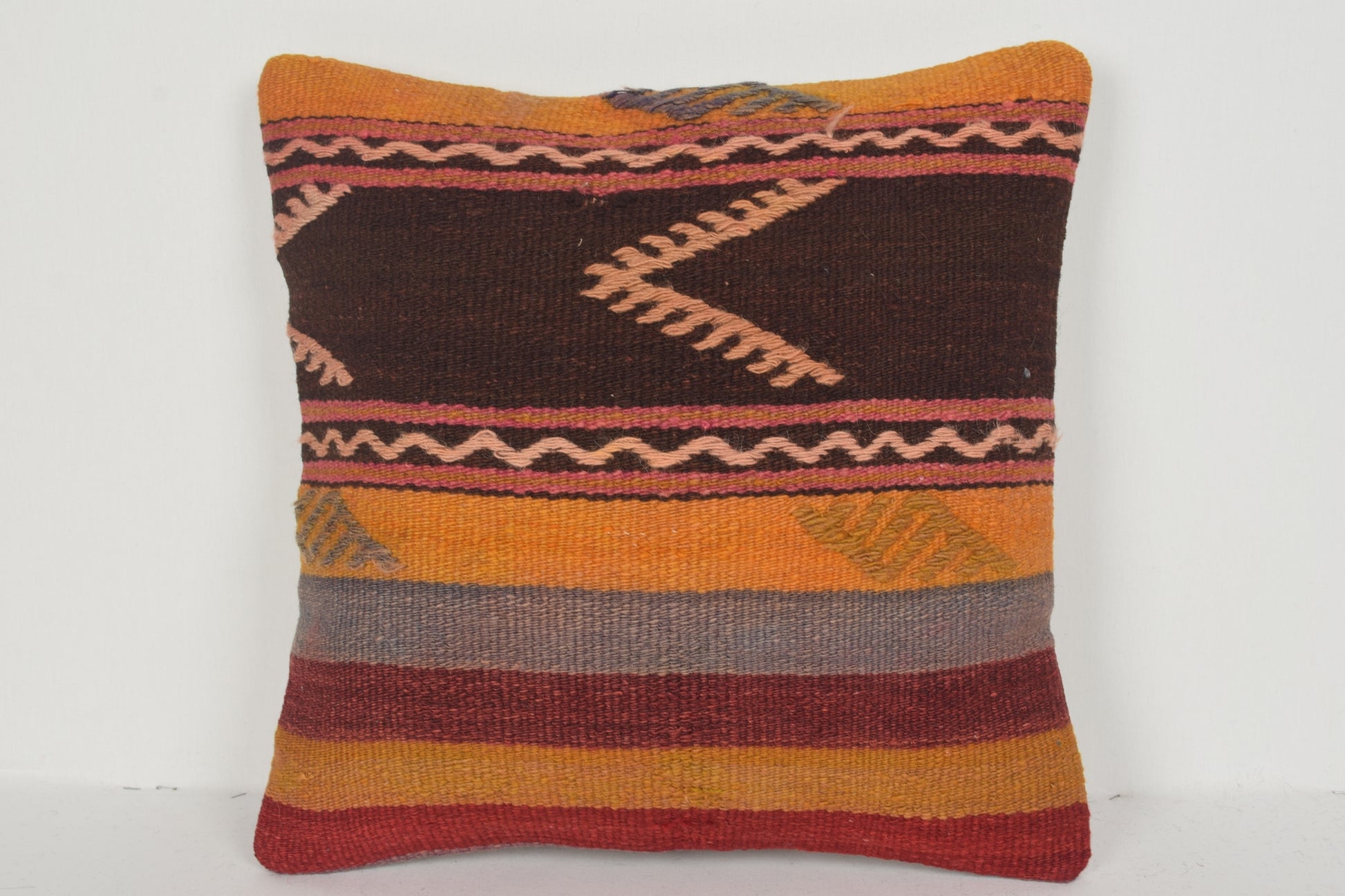 Turkish Kilim Pillow Cover 16x16 " 40x40 cm. D02031