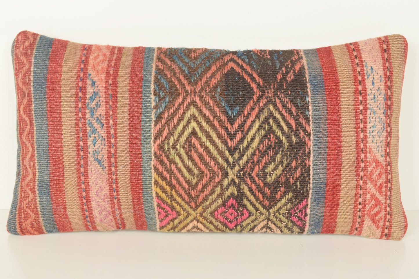 Turkish Lumbar Kilim Pillow Cover 10x20 " 25x50 cm. G00831