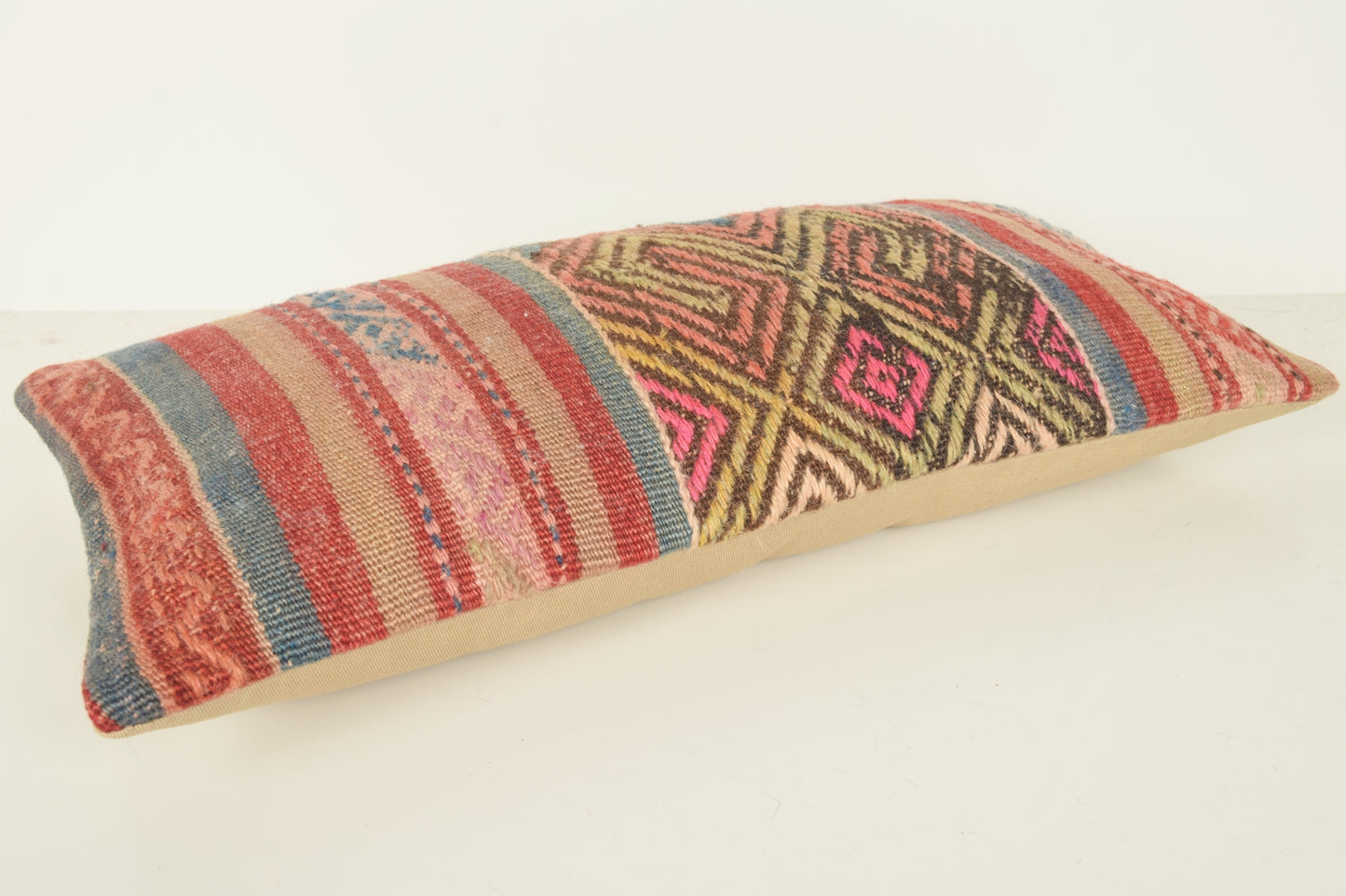 Turkish Lumbar Kilim Pillow Cover 10x20 " 25x50 cm. G00831