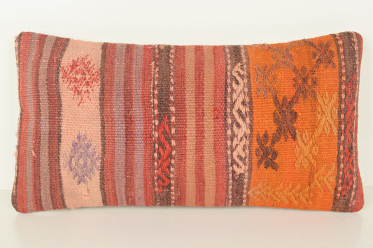 Turkish Lumbar Kilim Pillow Cover 10x20 " 25x50 cm. G00835