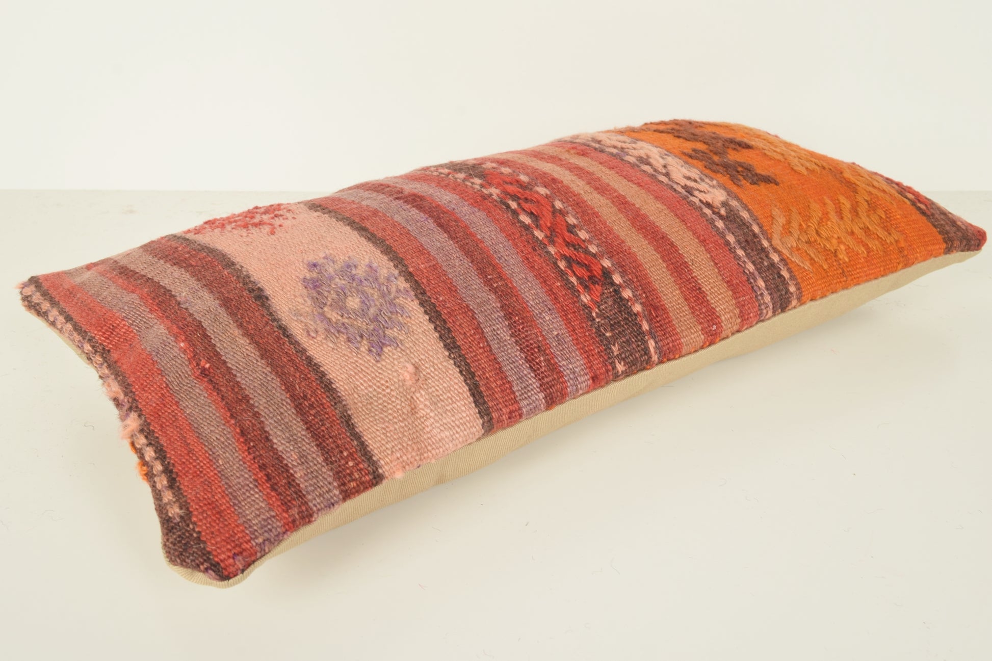 Turkish Lumbar Kilim Pillow Cover 10x20 " 25x50 cm. G00835