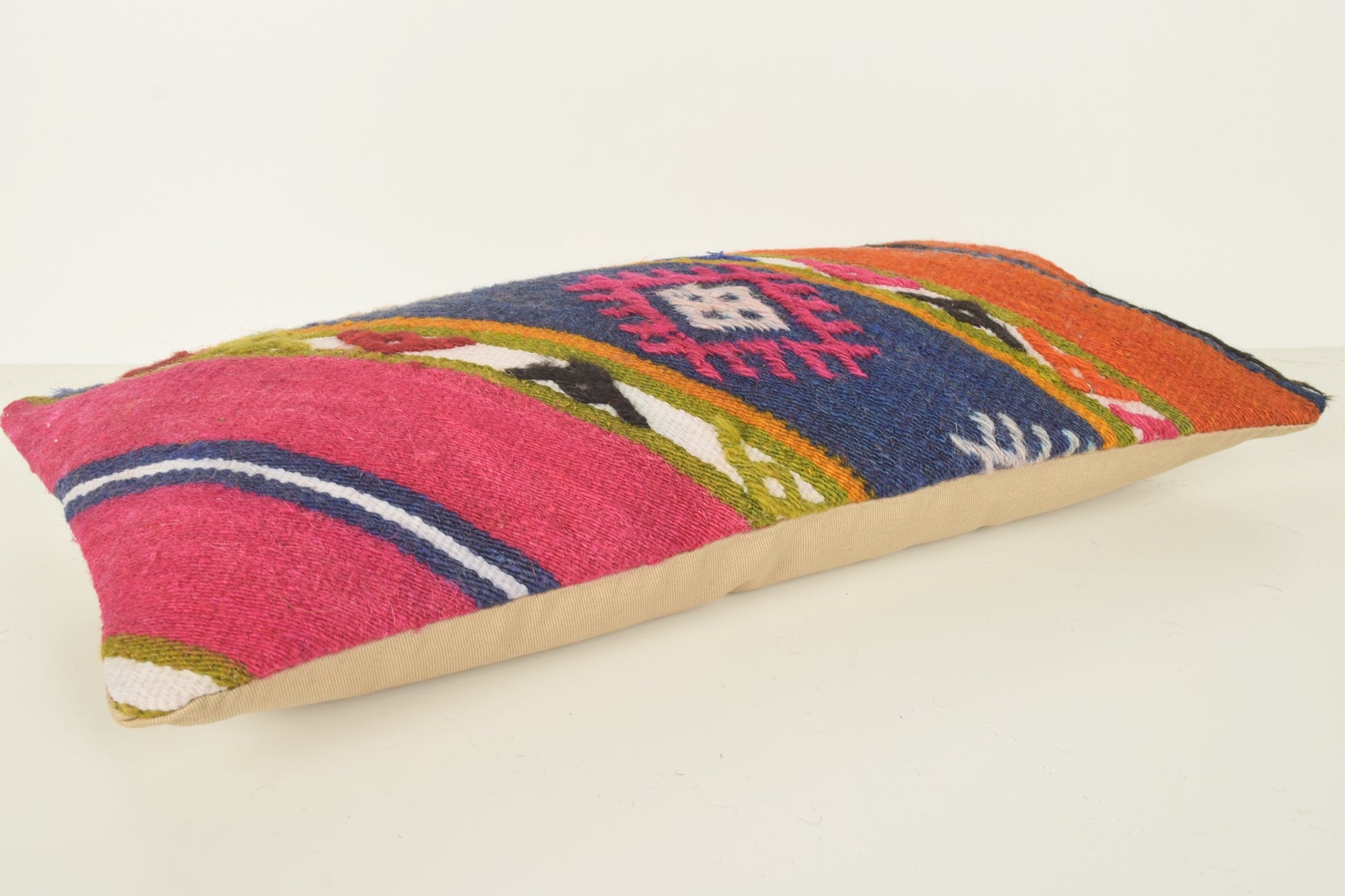 Turkish Lumbar Kilim Pillow Cover 10x20 " 25x50 cm. G00840