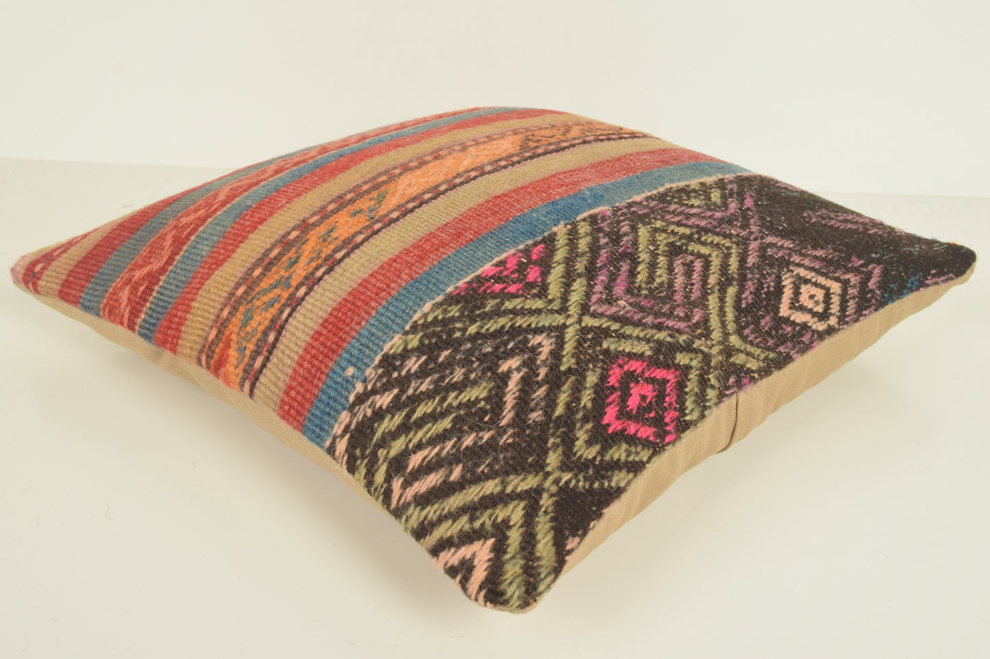 Turkish Kilim Pillow Cover 16x16 " 40x40 cm. D03341