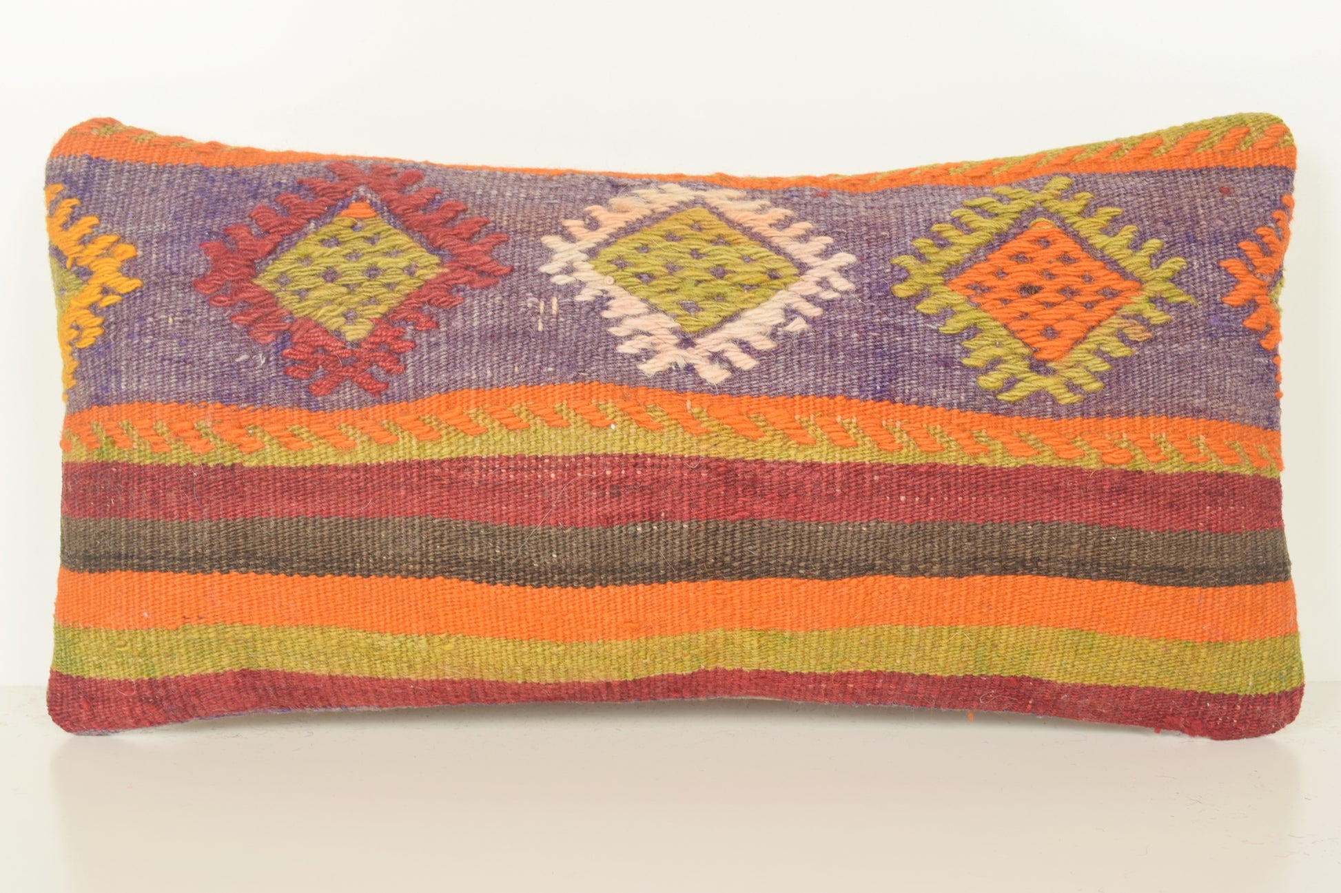 Turkish Lumbar Kilim Pillow Cover 10x20 " 25x50 cm. G00842