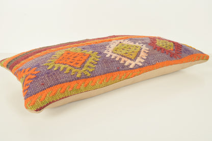 Turkish Lumbar Kilim Pillow Cover 10x20 " 25x50 cm. G00842