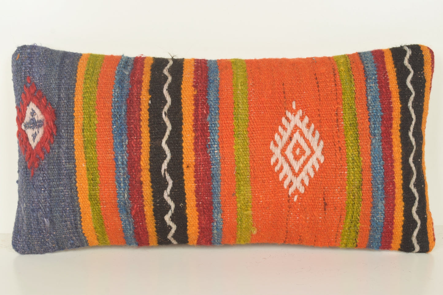 Turkish Lumbar Kilim Pillow Cover 10x20 " 25x50 cm. G00843