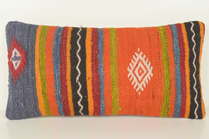 Turkish Lumbar Kilim Pillow Cover 10x20 " 25x50 cm. G00843