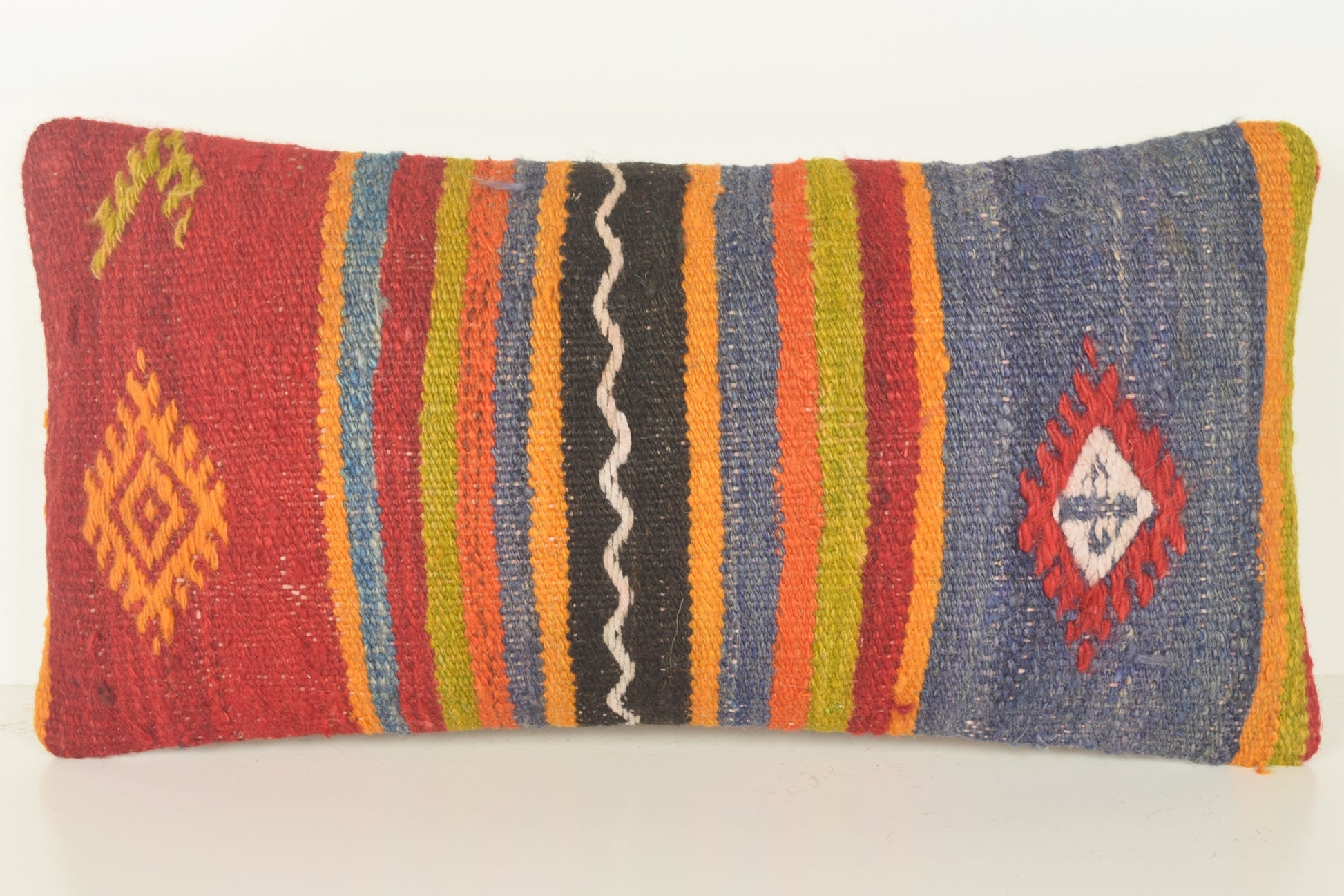 Turkish Lumbar Kilim Pillow Cover 10x20 " 25x50 cm. G00844