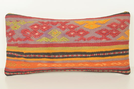 Turkish Lumbar Kilim Pillow Cover 10x20 " 25x50 cm. G00846