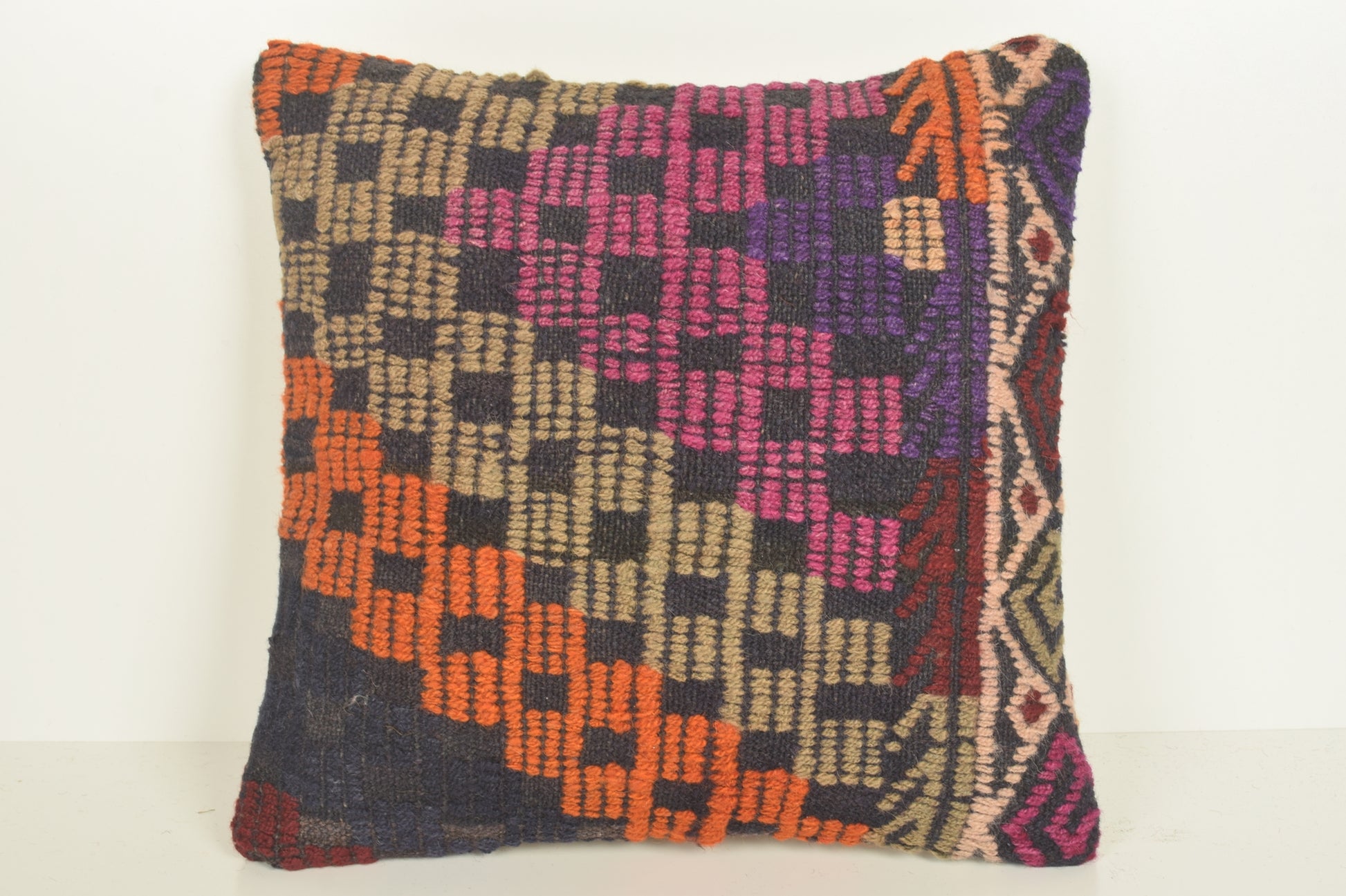 Turkish Kilim Pillow Cover 16x16 " 40x40 cm. D03347