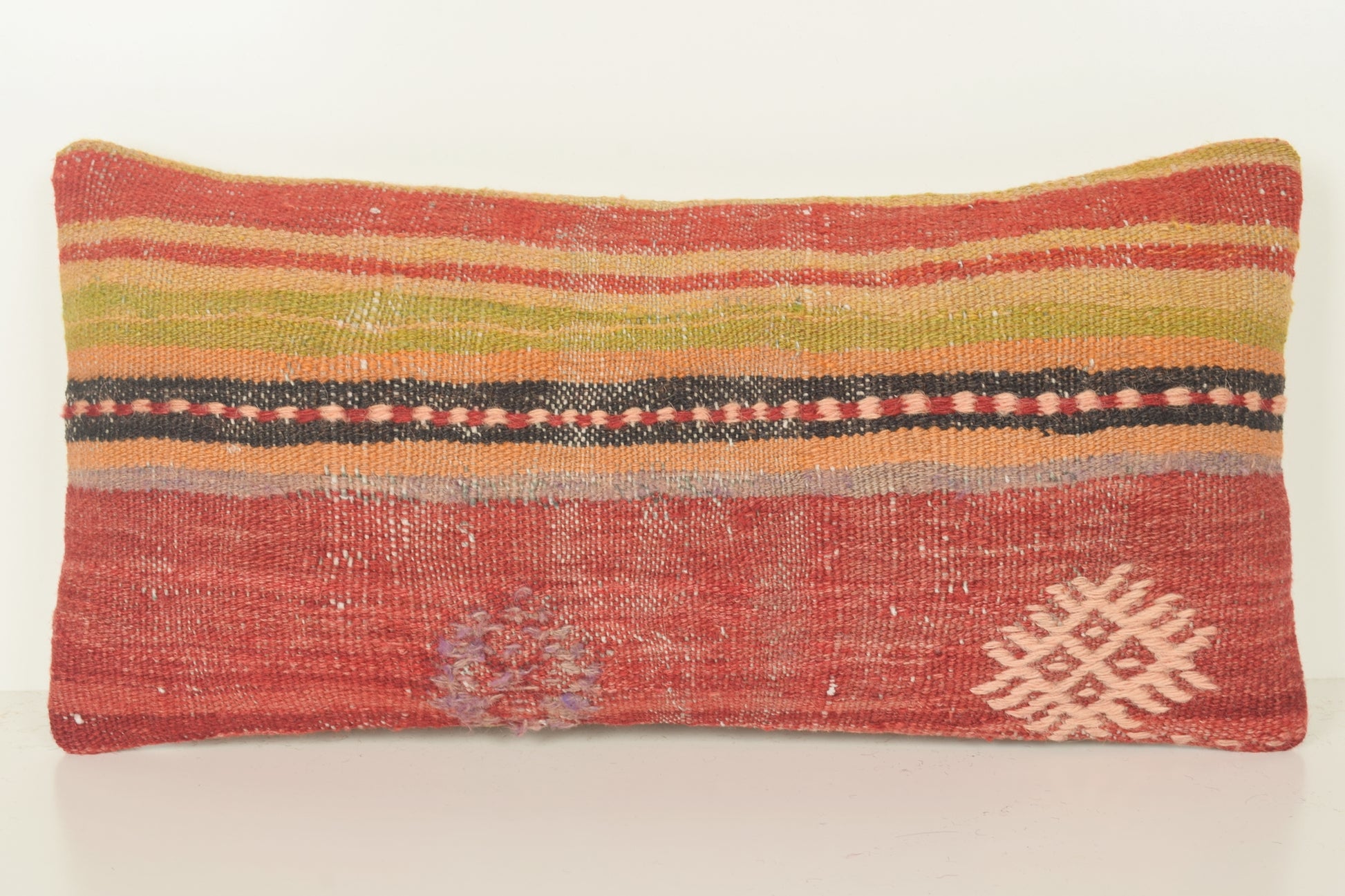 Turkish Lumbar Kilim Pillow Cover 10x20 " 25x50 cm. G00850