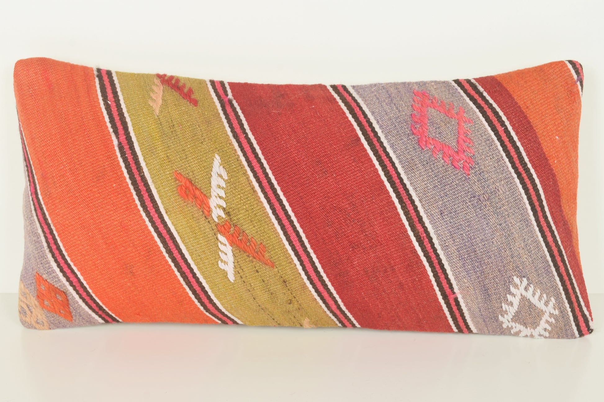 Turkish Lumbar Kilim Pillow Cover 10x20 " 25x50 cm. G00852