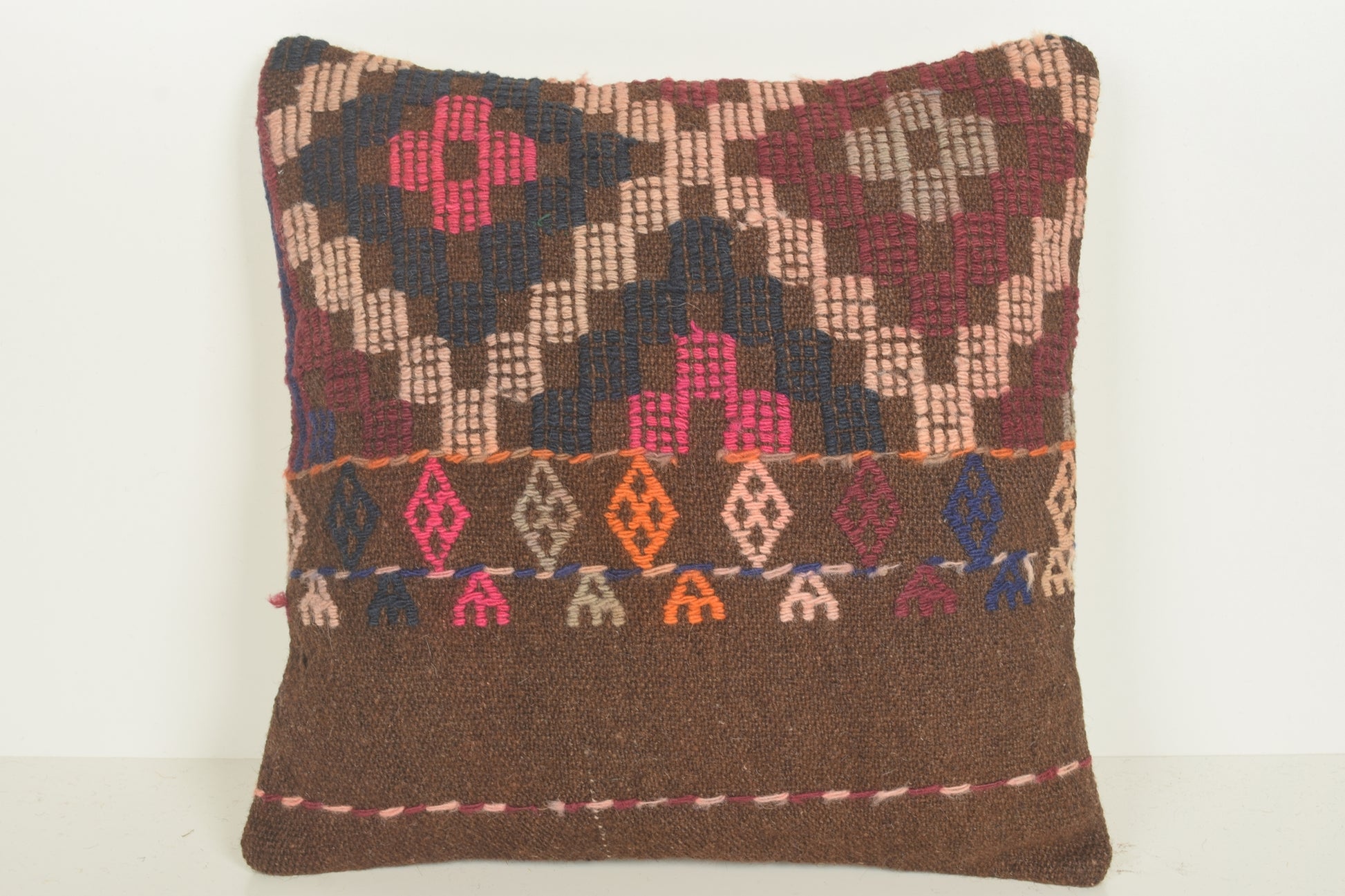 Turkish Kilim Pillow Cover 16x16 " 40x40 cm. D03352