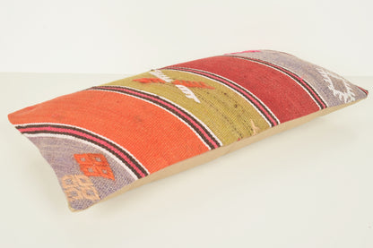 Turkish Lumbar Kilim Pillow Cover 10x20 " 25x50 cm. G00852