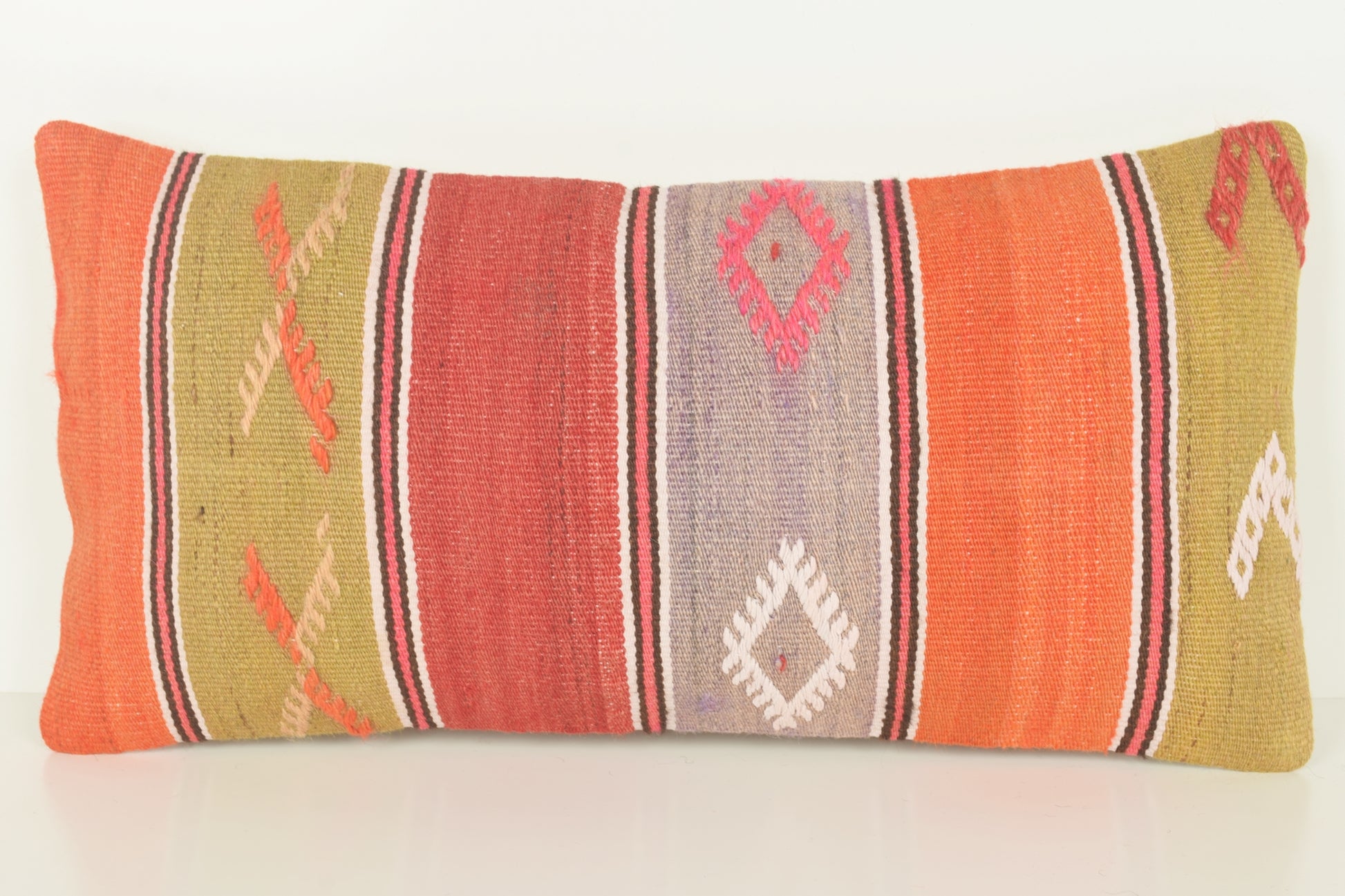 Turkish Lumbar Kilim Pillow Cover 10x20 " 25x50 cm. G00854