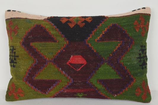 Green Kilim Rug Pillow E00366 Lumbar Ornament Burlap Homemade