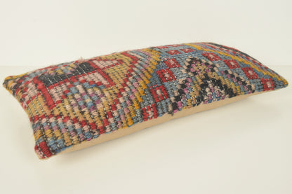 Turkish Lumbar Kilim Pillow Cover 10x20 " 25x50 cm. G01067