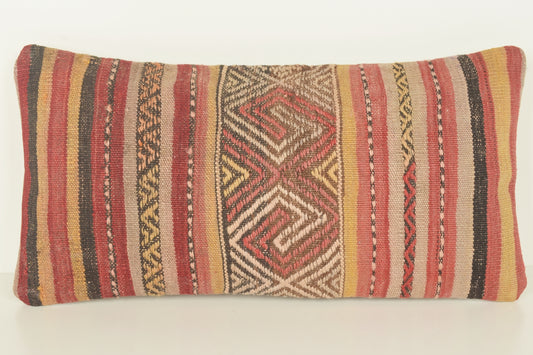 Turkish Lumbar Kilim Pillow Cover 10x20 " 25x50 cm. G00869