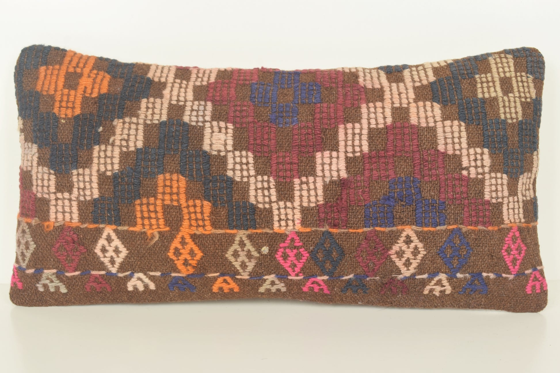 Turkish Lumbar Kilim Pillow Cover 10x20 " 25x50 cm. G00873