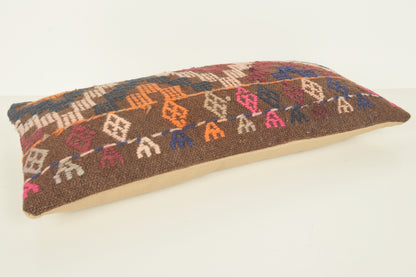 Turkish Lumbar Kilim Pillow Cover 10x20 " 25x50 cm. G00873