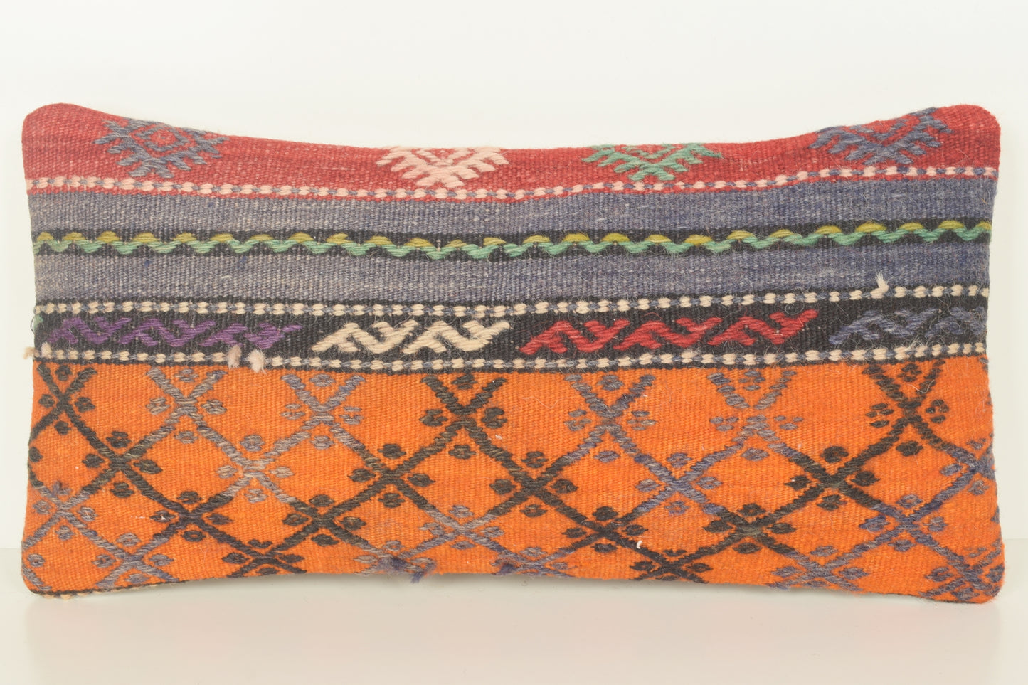 Turkish Lumbar Kilim Pillow Cover 10x20 " 25x50 cm. G00874