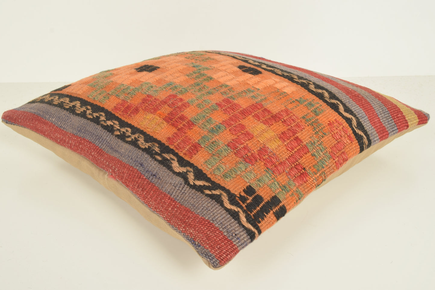 Turkish Kilim Pillow Cover 16x16 " 40x40 cm. D03375