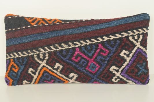 Turkish Lumbar Kilim Pillow Cover 10x20 " 25x50 cm. G00879