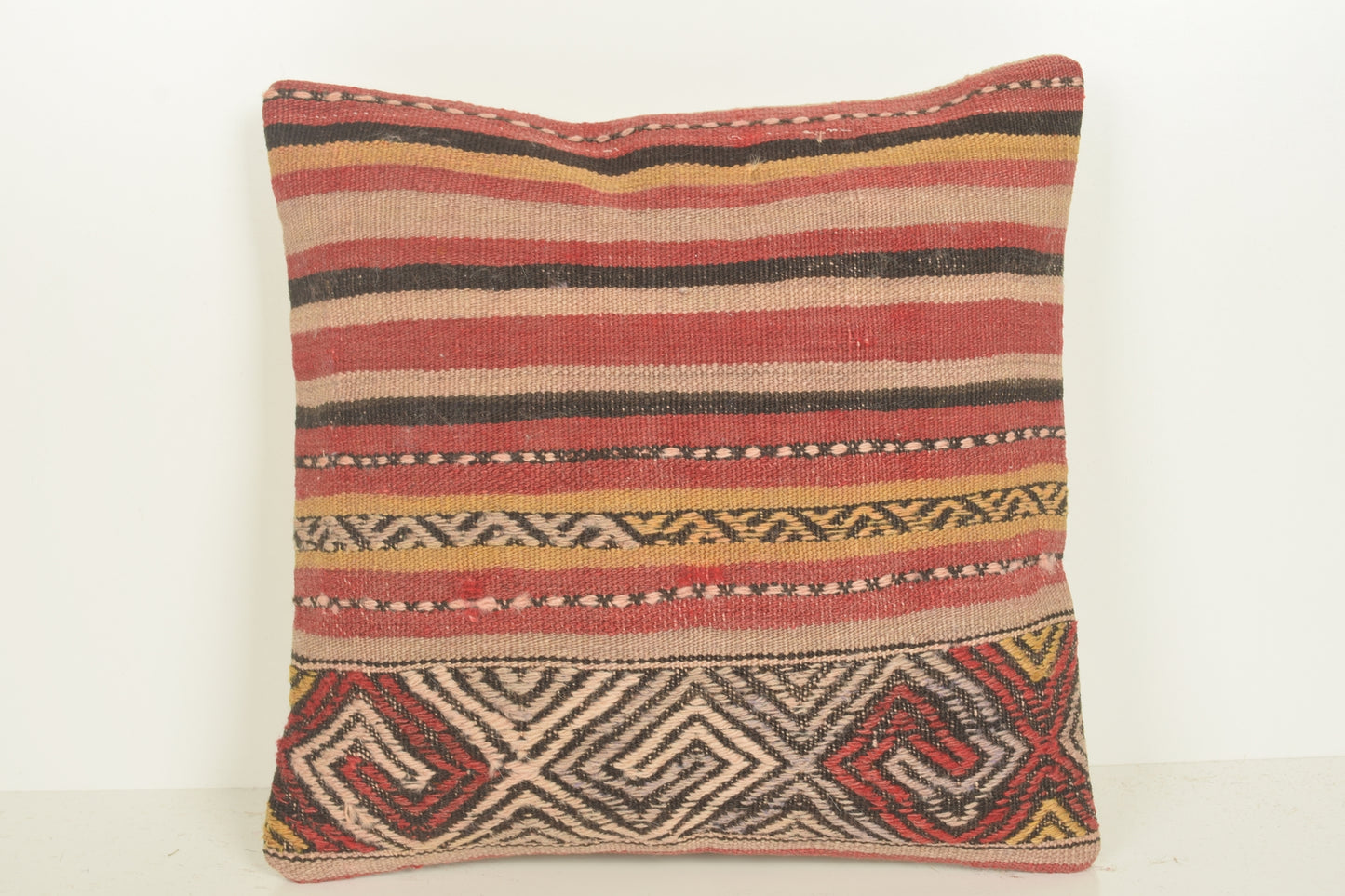 Turkish Kilim Pillow Cover 16x16 " 40x40 cm. D03381