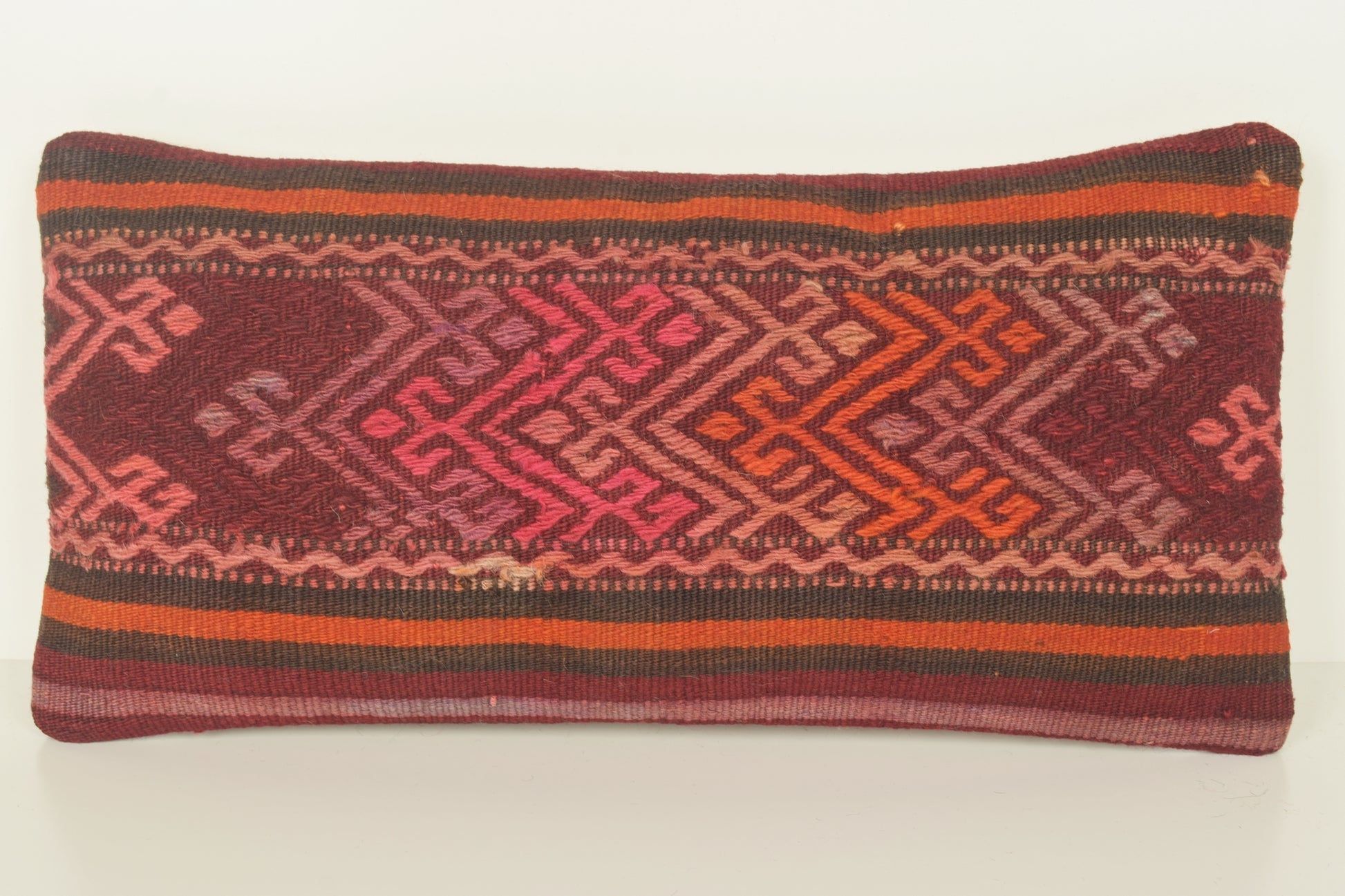 Turkish Lumbar Kilim Pillow Cover 10x20 " 25x50 cm. G00883