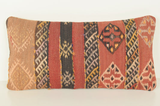 Turkish Lumbar Kilim Pillow Cover 10x20 " 25x50 cm. G00786