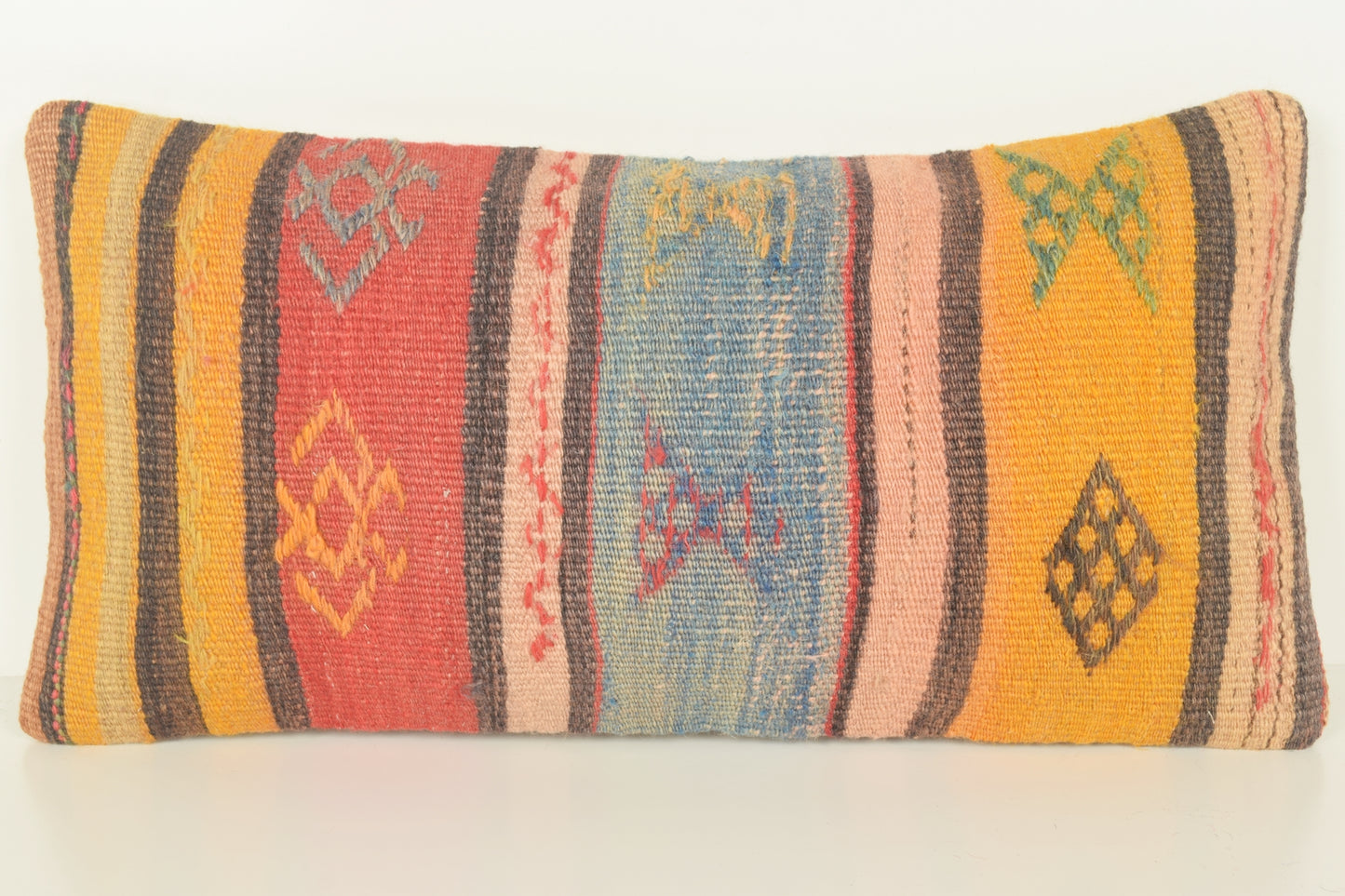 Turkish Lumbar Kilim Pillow Cover 10x20 " 25x50 cm. G00886