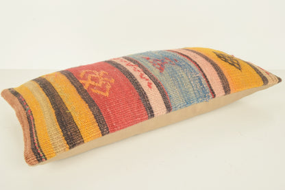 Turkish Lumbar Kilim Pillow Cover 10x20 " 25x50 cm. G00886