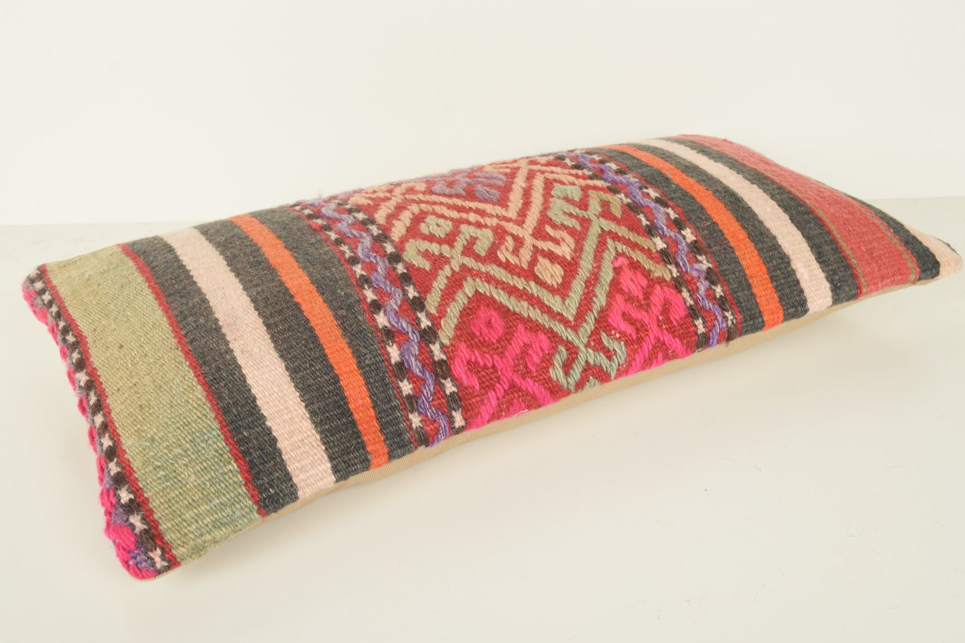 Turkish Lumbar Kilim Pillow Cover 10x20 " 25x50 cm. G00787