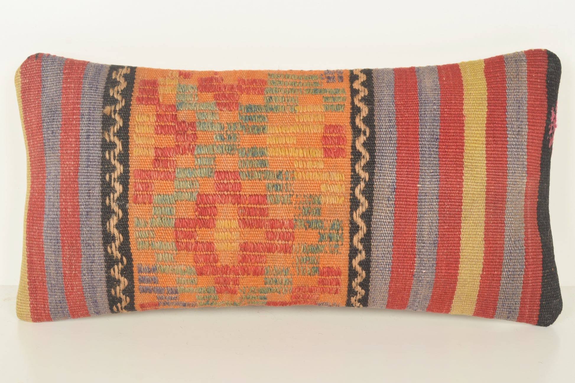 Turkish Lumbar Kilim Pillow Cover 10x20 " 25x50 cm. G00790