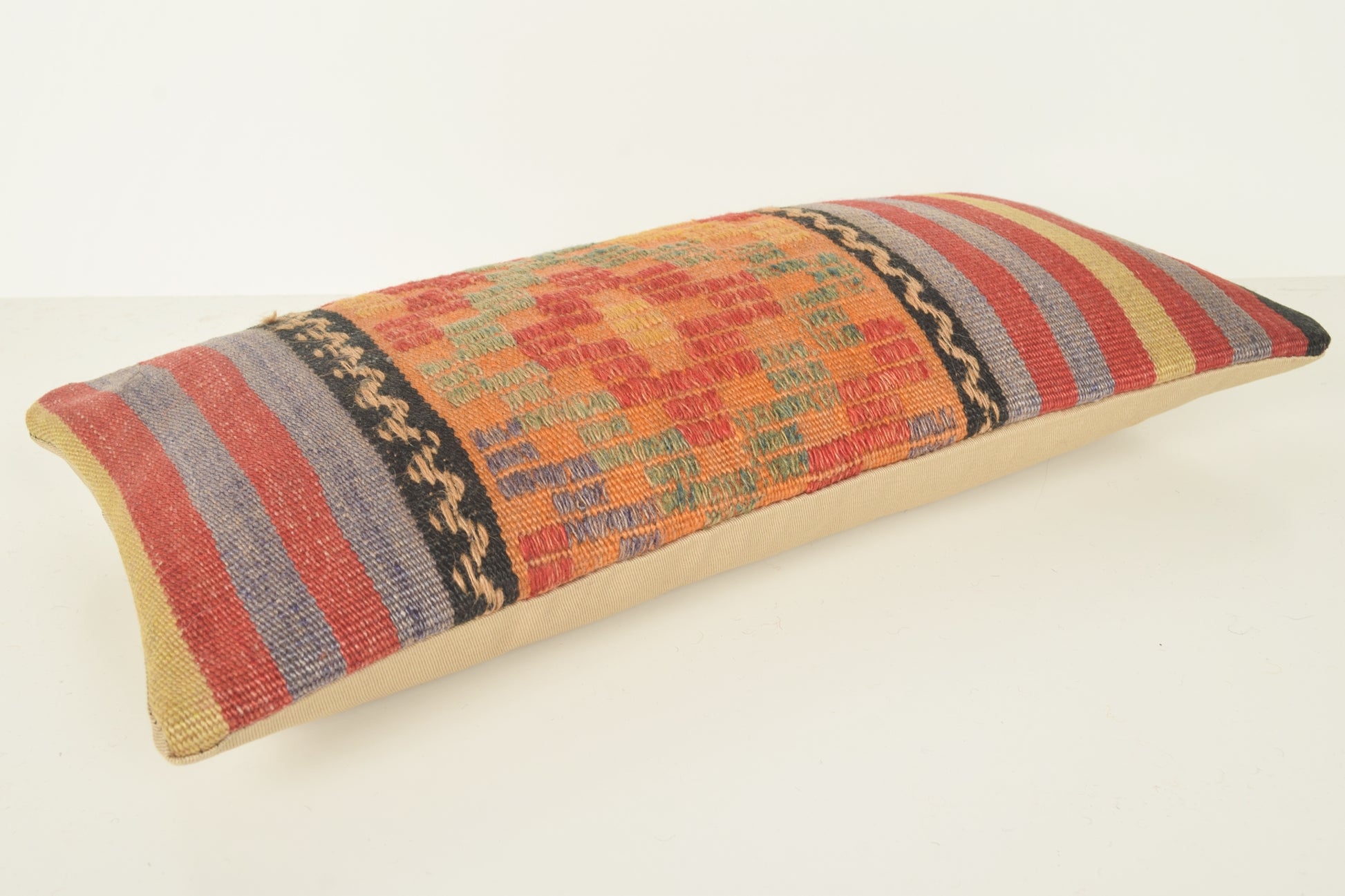 Turkish Lumbar Kilim Pillow Cover 10x20 " 25x50 cm. G00790