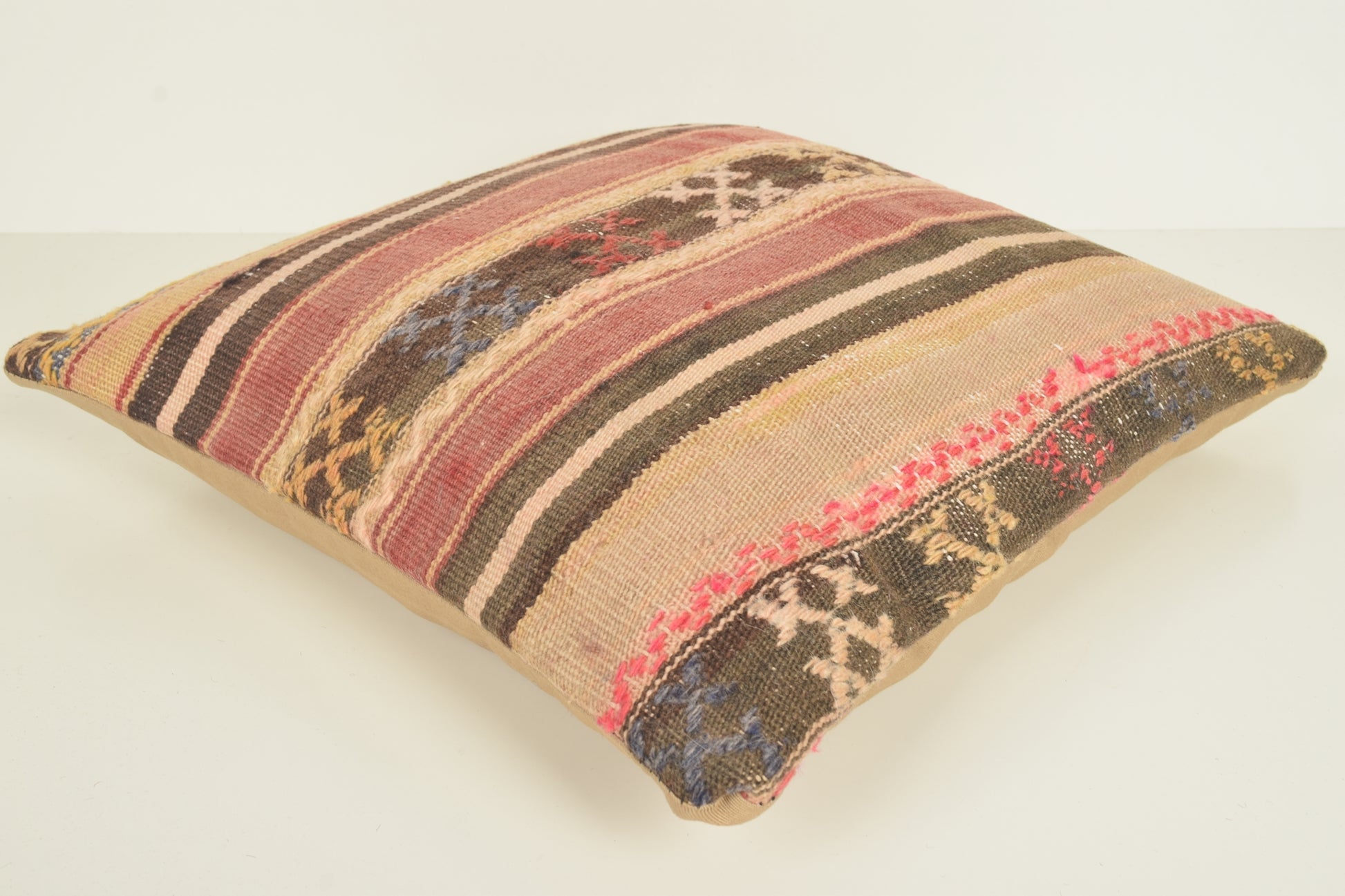 Turkish Kilim Pillow Cover 16x16 " 40x40 cm. D03390