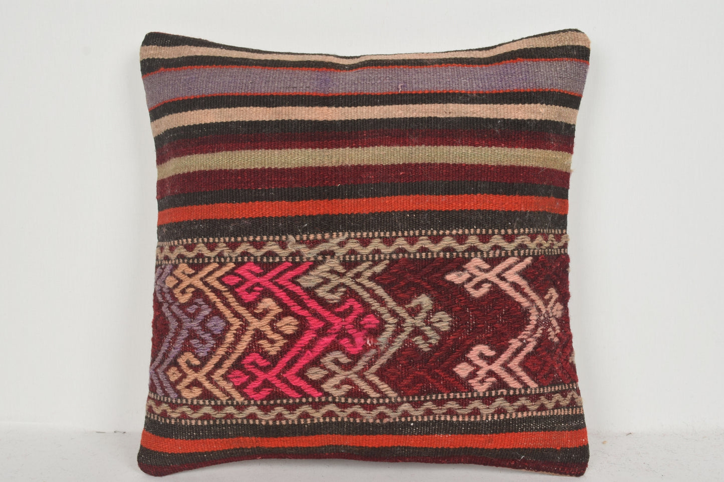 Turkish Kilim Pillow Cover 16x16 " 40x40 cm. D02113